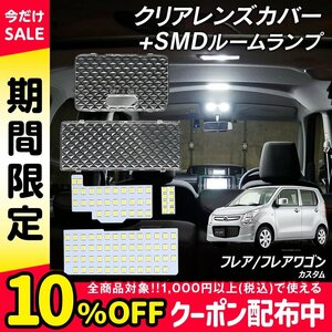 ╋フレアワゴン MM32S MM42S MM53S タフスタイル カスタムスタイル LED ルームランプ クリアカバー セット クリスタル レンズカバー SMD