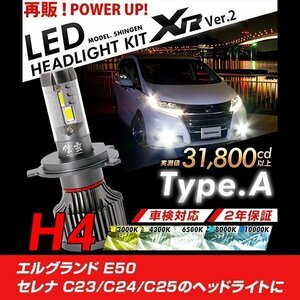 改良版!! LED 信玄 XR H4 Hi/Lo エルグランド E50 セレナ C23 C24 C25 配光調整無しで超簡単取付 車検対応 安心の2年保証 12V 24V