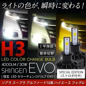 3色切替 カラーチェンジ 3000K 4300K 6000K ストロボ H3 LED フォグ 実測値21500cd 信玄 EVO アルファード10系 ハイエース センチュリー