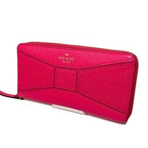 【大人気】Kate Spade ラウンド　ジップ長財布　リボン　ピンク