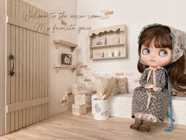 ミニチュア ドールハウス 背景ボード 壁 床 フローリング ブライス リカちゃん オビツ momoko カスタムブライス ハンドメイド