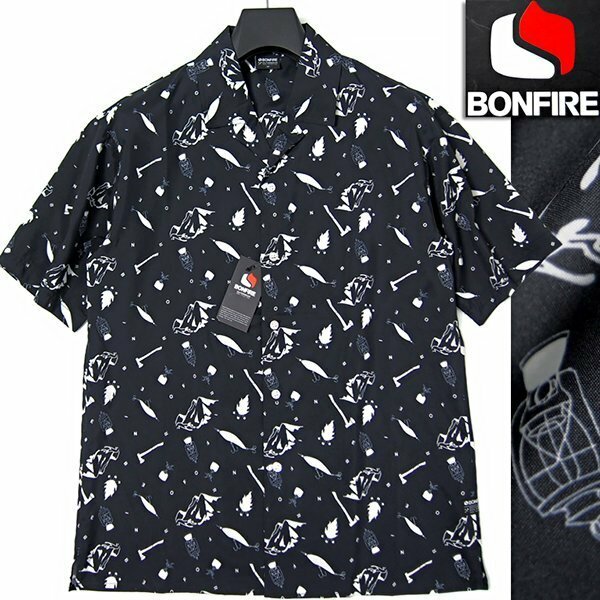 【新品ブランド品】送料無料 ボンファイア BONFIRE プリント メンズ解禁半袖シャツ Ｌ 黒 春夏 アウトドア フィッシング 50BNFOSNP2094-BLK