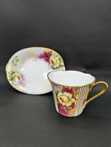 1円～！未使用【Noritake ダイアモンドコレクション ハンドペイント カップ＆ソーサー】ノリタケ ブランド 金彩 煙突マーク 花柄 手描き_画像1