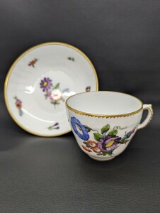 美品 保管品【ROYAL COPENHAGEN サクソンフラワー カップ＆ソーサー 1870～1890年】ロイヤルコペンハーゲン ブランド 初期 洋食器 西洋磁器