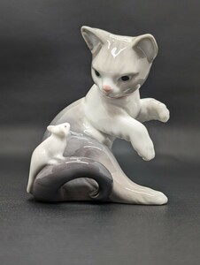 1円スタート！【LLADRO ねこ ネズミ インテリア】リヤドロ ブランド フィギュリン 猫 ネコ ねずみ 鼠 置物 オブジェ 飾り物 アンティーク