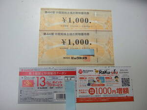 株主優待券 ビックカメラ 1000円×2枚　合計2000円+クーポン券