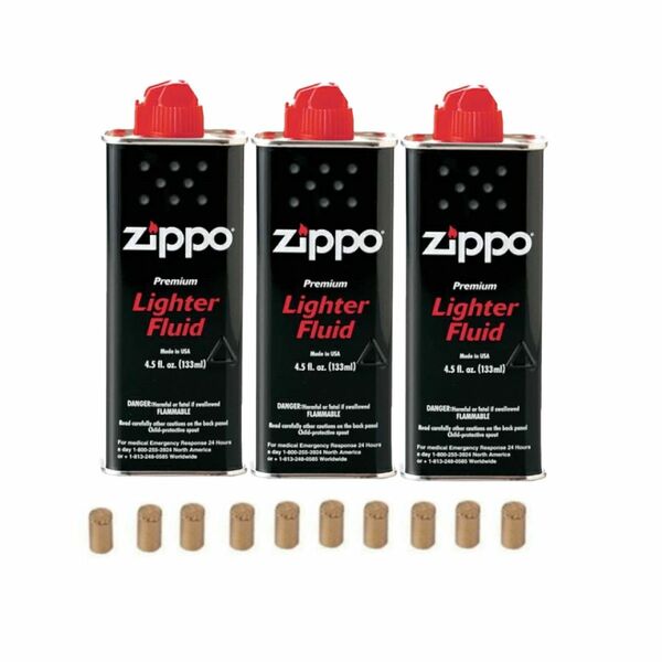 新品未使用　ZIPPO ジッポ オイル 小缶 133ml 3本セット　フリント（着火石）１0ピースおまけ
