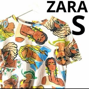 ザラ　総柄　Tシャツ　半袖　レディース　トップス　カットソー　ZARA