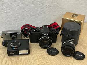 **3891 camera lens strobo . summarize Nikon FE Nikon Nikkor 28mm f/35 Nikon SR-10 Konica Revio Junk present condition storage goods **
