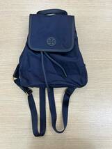 ☆3794　TORY BURCH トリーバーチ ロゴ ナイロン×レザー リュックサック バッグパック ネイビー系　現状保管品☆_画像1