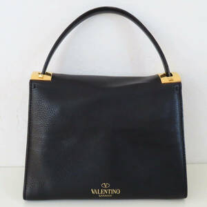 S05 VALENTINO GARAVANI Valentino galava-ni lock studs leather handbag black / Gold 