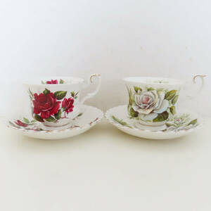 K05 廃盤品 ROYAL ALBERT ロイヤルアルバート カップ＆ソーサー 2客セット レッド・ホワイトローズ 1950年代？