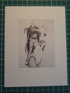 Art hand Auction ★Moe copperplate print 1 yen listing Signed edition available Collection Hand-drawn illustration Photo size Moe Cute Painting Copperplate print Bunny girl, Comics, Anime Goods, Hand-drawn illustration