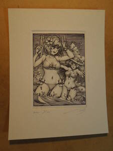 Art hand Auction ★旧萌銅版画 Engraving copperprint 銅版画 紙幣 旧札 日本円 手描きイラスト かわいい art 版画 絵画 二次元, コミック, アニメグッズ, 手描きイラスト