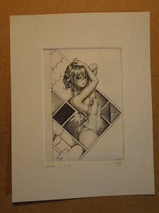 Art hand Auction ★旧萌銅版画 Engraving copperprint 銅版画 紙幣 旧札 日本円 手描きイラスト かわいい art 版画 絵画 二次元, コミック, アニメグッズ, 手描きイラスト