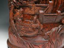 ■中国古玩■古竹・筆筒・筆立・盛上彫・超細密細工・書道具・唐物・f999_画像9