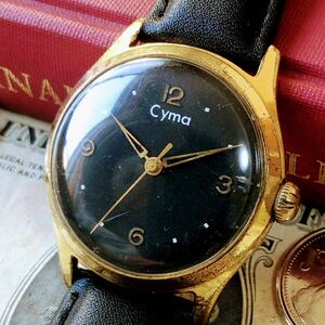 #3039[ Schic . stylish ] men's wristwatch Cima operation goods Vintage machine self-winding watch antique CYMA 1950 period 25 stone Gold gold trim 