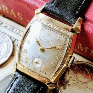 #3064[ Schic . модный ] мужские наручные часы Broba автоматический механический завод BULOVA позолоченный рабочий товар 1940 годы античный Vintage 15 камень 4 угол 