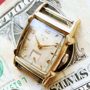 #3057[ popular brand ] men's wristwatch machine hand winding Elgin 17 stone ELGIN 10K gold trim antique Vintage GOLD-F four angle goods with special circumstances 