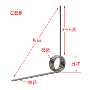 線径 0.3mm 外径 3.5mm 巻数 3 角度 120度 左巻き ステンレス鋼 トーションばね 5個入