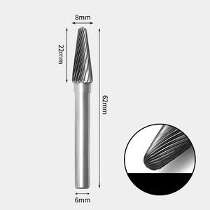 8 x 22mm ツクシ型 シングルカット シャンク径 6mm 超硬 ロータリーバー リュータービット 超硬バー