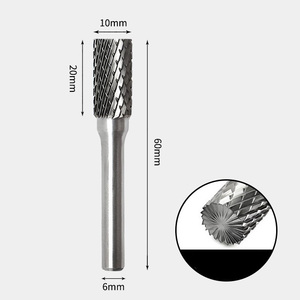 10 x 20mm 円筒型 エンドカット付 ダブルカット シャンク径 6mm 超硬 ロータリーバー リュータービット 超硬バー