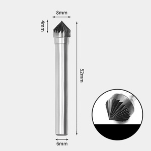 GAVAN 8 x 4mm 90度 テーパー型 シングルカット シャンク径 6mm 超硬 ロータリーバー リュータービット 超硬バー