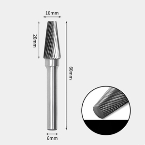 GAVAN 10 x 20mm テーパー型 シングルカット シャンク径 6mm 超硬 ロータリーバー リュータービット 超硬バー