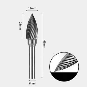 12 x 25mm ポイント型 シングルカット シャンク径 6mm 超硬 ロータリーバー リュータービット 超硬バー