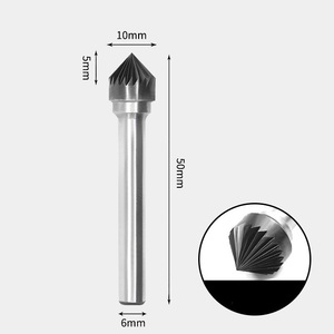 GAVAN 10 x 5mm 90度 テーパー型 シングルカット シャンク径 6mm 超硬 ロータリーバー リュータービット 超硬バー