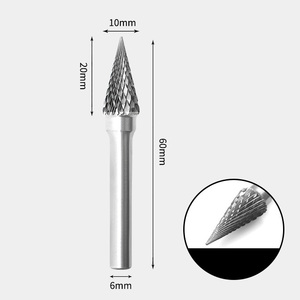 GAVAN 10 x 20mm コーン型 ダブルカット シャンク径 6mm 超硬 ロータリーバー リュータービット 超硬バー