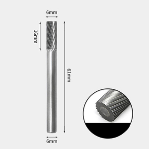 GAVAN 6 x 16mm 円筒型 シングルカット シャンク径 6mm 超硬 ロータリーバー リュータービット 超硬バー