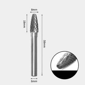 GAVAN 8 x 18mm 砲弾型 ダブルカット シャンク径 6mm 超硬 ロータリーバー リュータービット 超硬バー