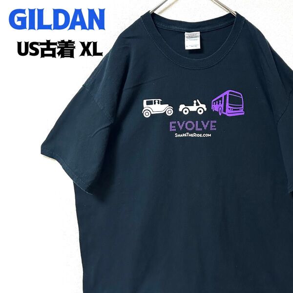 US古着 GILDAN ギルダン 半袖Tシャツ プリント XL ゆるだぼ ブラック 進化 輸入品