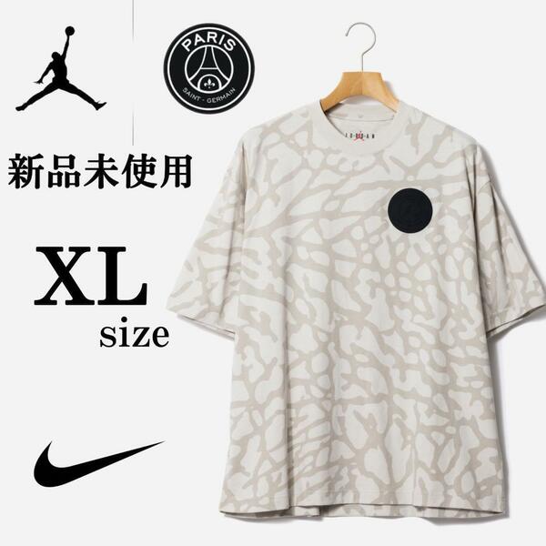 新品 XLsize ナイキ ジョーダン × パリサンジェルマン 半袖Tシャツ 白 総柄 パッチ NIKE JORDAN Paris Saint-Germain ホワイト 白 人気