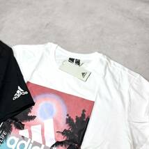 1円~ 新品 Lsize アディダス Tシャツ 2枚セット 白 黒 パームツリー 半袖 クルーネック 夏 adidas ２枚まとめ 人気 ストライプ プリント_画像5