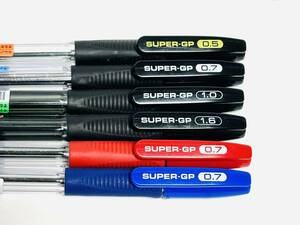 パイロット スーパーグリップ PILOT SUPER-GP 油性6本 (黒0.5、0.7、1.0、1.6、赤0.7、青0.7) キャップ式 廃番 ボールペン 廃盤 ペン回し