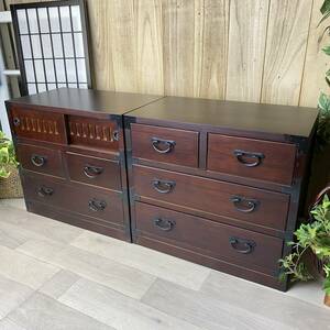  free shipping *.. furniture * Japanese-style chest 2 point set ( sliding door attaching + three step four . discount ) chest, display shelf, small articles storage,. material * wooden . chest of drawers, peace ., chest 