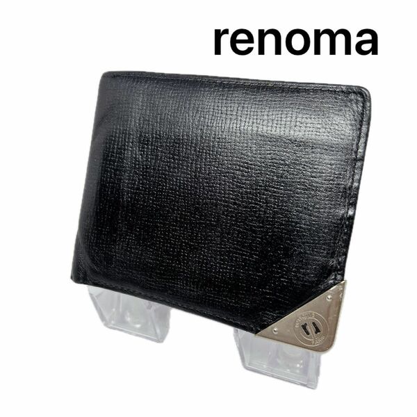 renoma 財布 二つ折り 黒 シンプル 人気