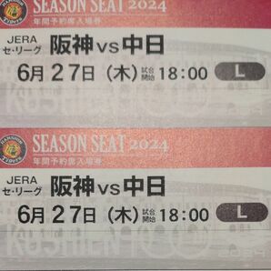 【完売日】阪神タイガースチケット 6月27日(木)VS 中日戦 甲子園球場 レフト下段外野指定席 2枚