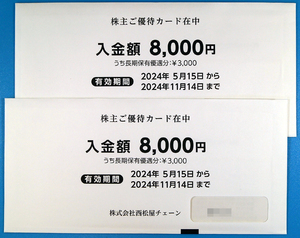 最新★西松屋株主優待８０００円カード×２枚セット（１６０００円分） ★２０２４年１１月１４日まで