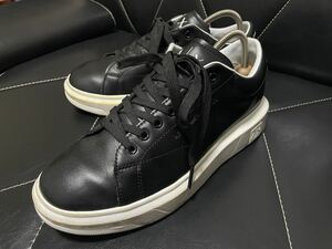 【美シルエット】美品 ARMANI EXCHANGE AX アルマーニエクスチェンジ US7≒25cm スニーカー 合成皮革 高級感 ブラック 厚底 メンズ