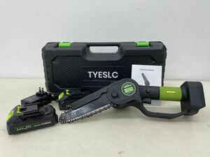 TYESLC タイエスク 24V 充電式チェーンソー 電動のこぎり コードレス 6インチ 高枝切断 ブラック/グリーン FCS0602 バッテリー/取説付き