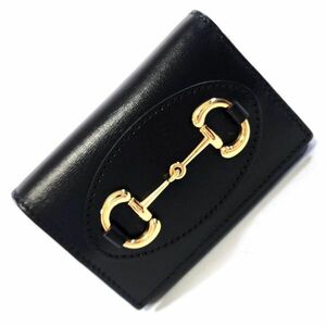 925 グッチ GUCCI ホースビット 三つ折り財布 ホースビット コンパクトウォレット 黒