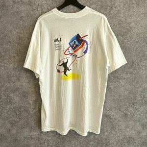 intel VINTAGE футболка XL размер б/у одежда белый 90s предприятие Vintage промо USA производства 