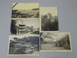 【戦前・絵葉書】 愛媛県　松山市　５枚　松山城天守閣　道後公園　石手寺　松山市高濱港　道後温泉(神の湯全景) // 古写真　資料◆