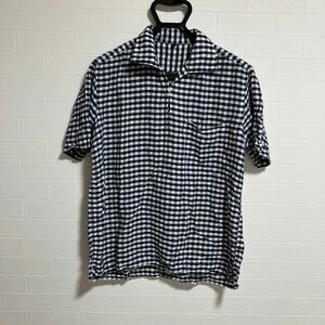 無印良品 ギンガムチェック メンズ プルオーバー 半袖シャツ Ｌ　麻 チェック 黒 白 シャツ