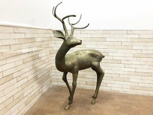 真鍮 鹿 シカ 装飾 コレクション オブジェ 飾り インテリア 雑貨 動物 引き取り限定 アンティーク調 (貝515)