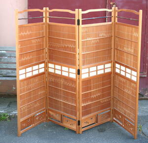  wooden partition folding type partitioning screen peace furniture divider eyes ..4 ream Showa Retro 