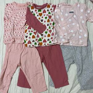  west pine shop / new goods / pyjamas / room wear / girl / Night wear / baby clothes /70 size / thin /3 setup /7 put on set sale /.../ Heart / polka dot / pink 